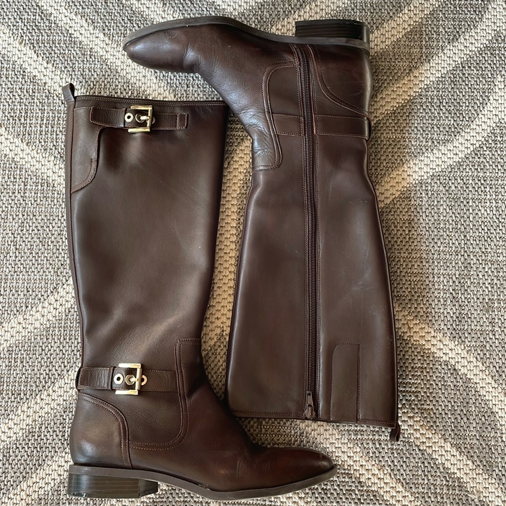 Nine West “ Bring It” riding boots long dark brown leather size 8 tall boots
